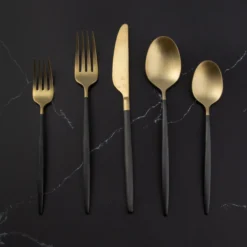 Gaze Black Champagne Satin 20-Piece Flatware Set