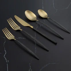 Gaze Black Champagne Satin 20-Piece Flatware Set
