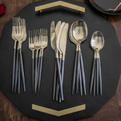 Gaze Black Champagne Satin 20-Piece Flatware Set