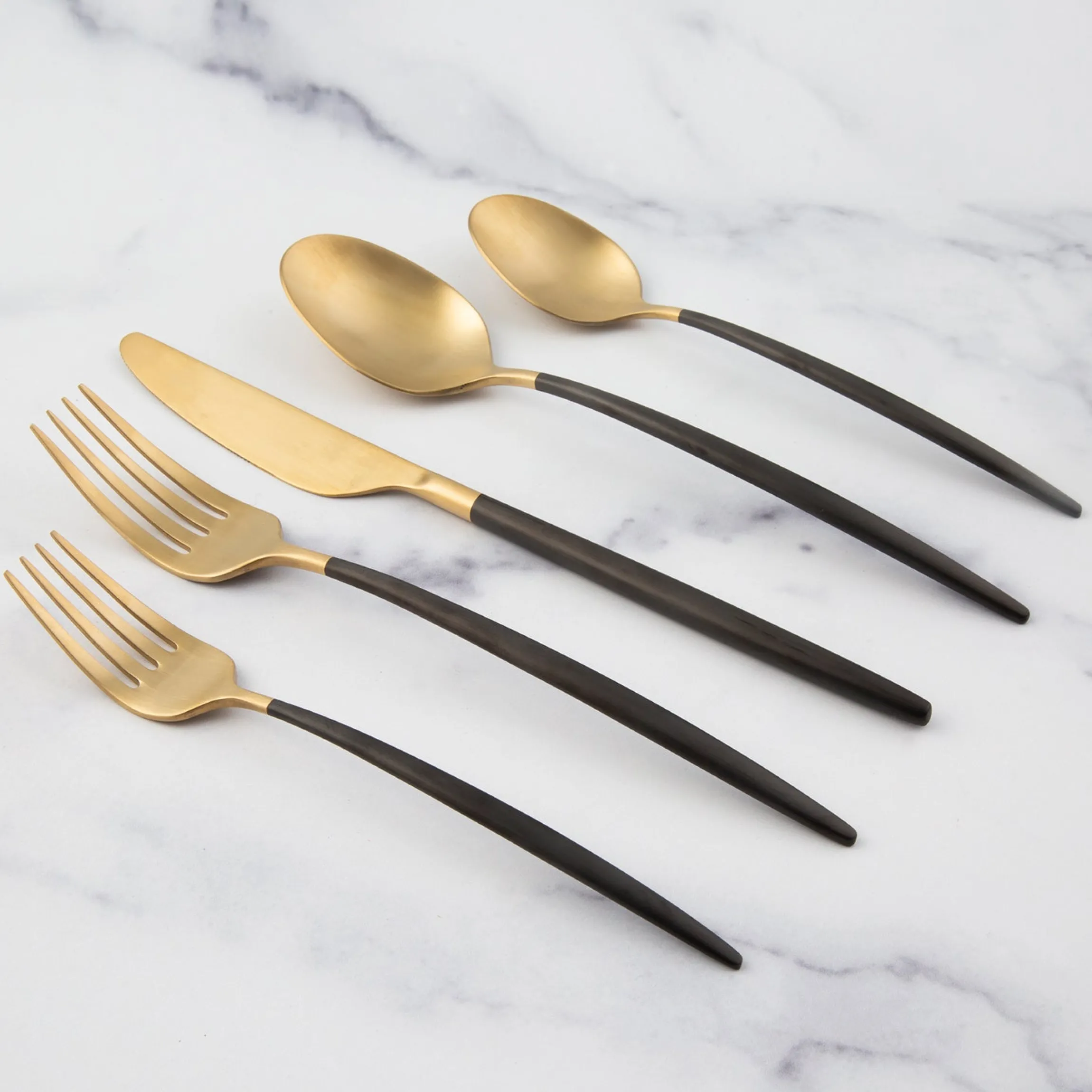 Gaze Black Champagne Satin 20-Piece Flatware Set