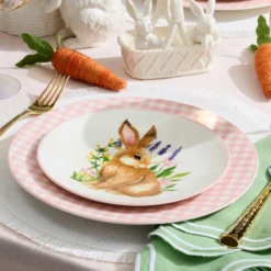 Gingham Pink Dinner Plates, Set of 4