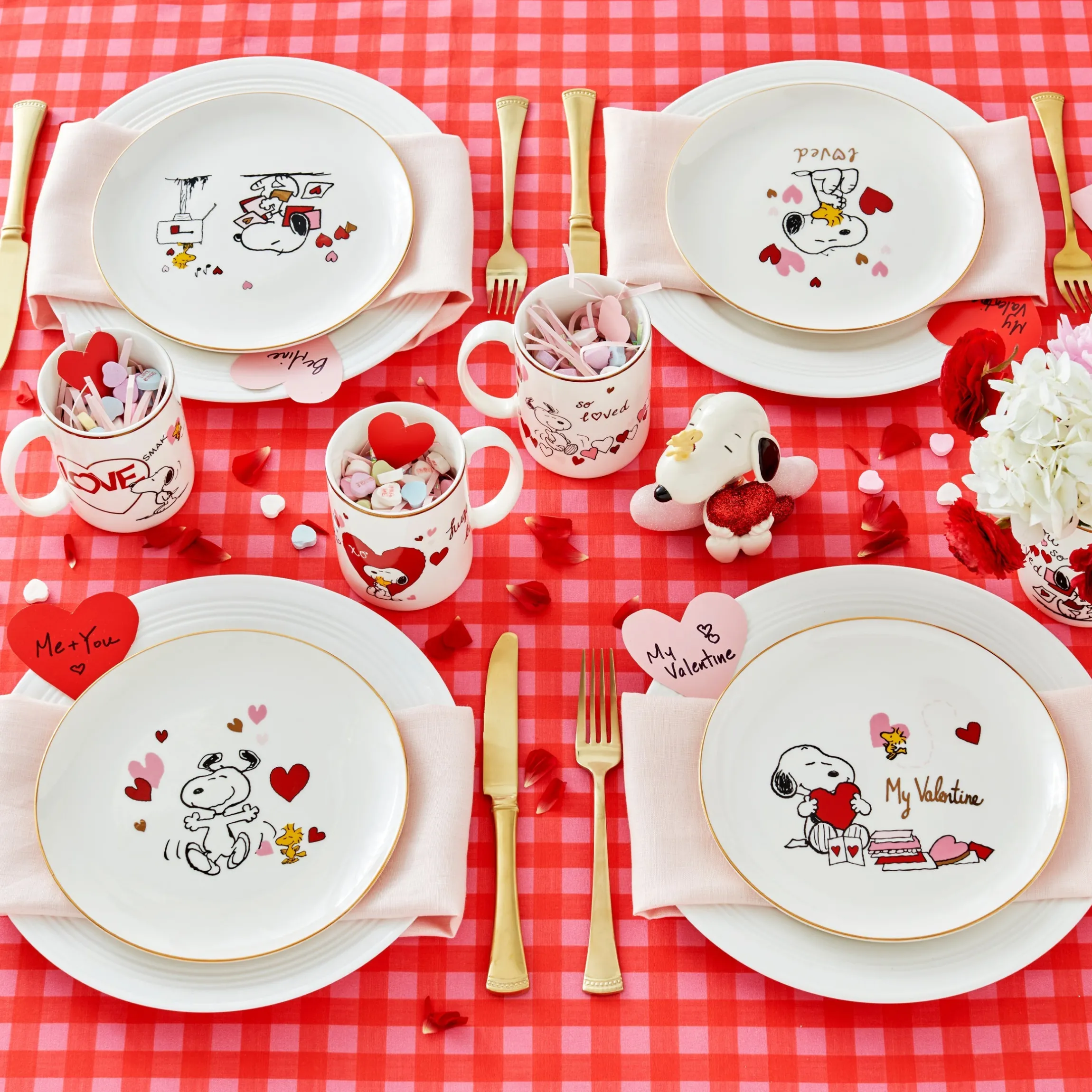 Gingham Pink Dinner Plates, Set of 4