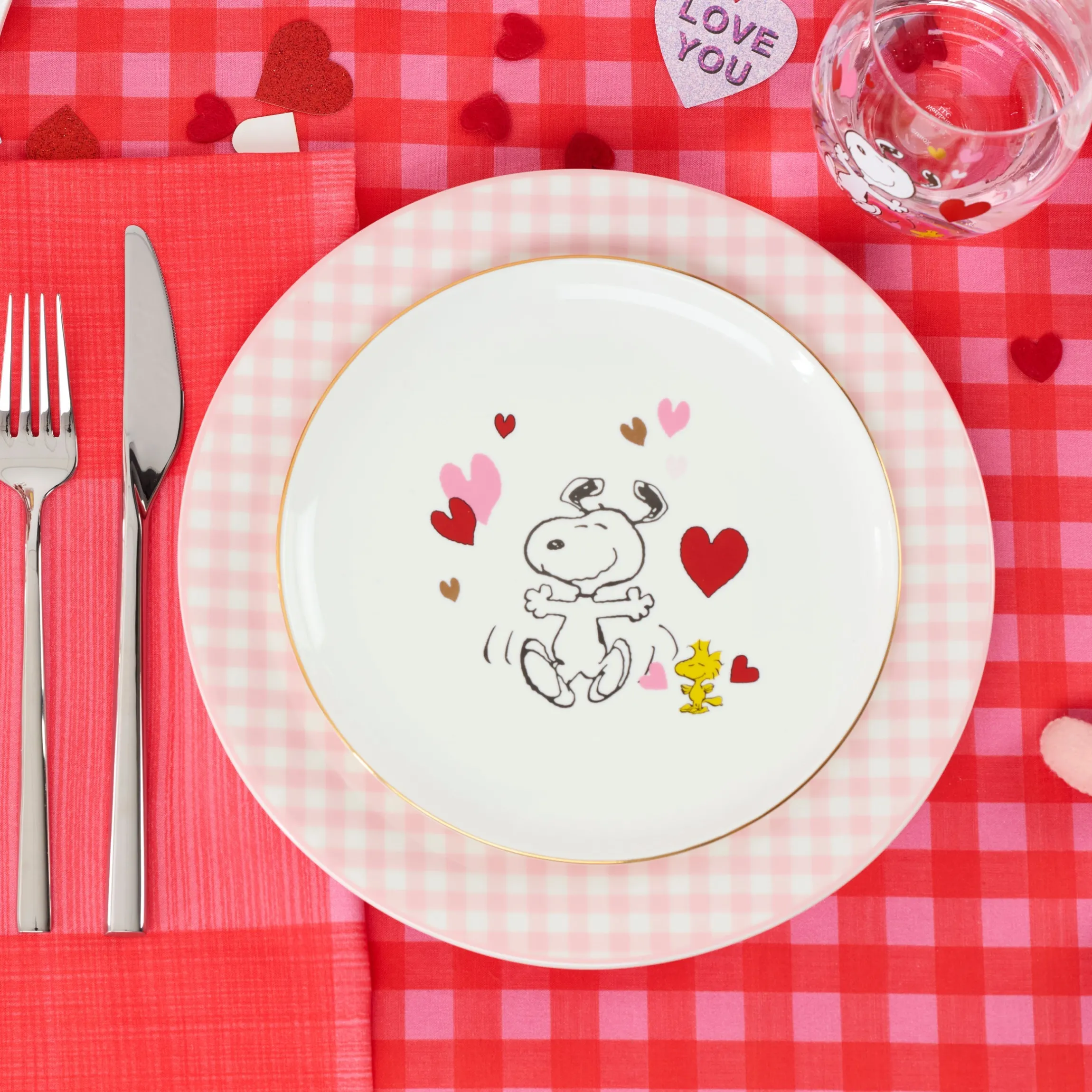Gingham Pink Dinner Plates, Set of 4