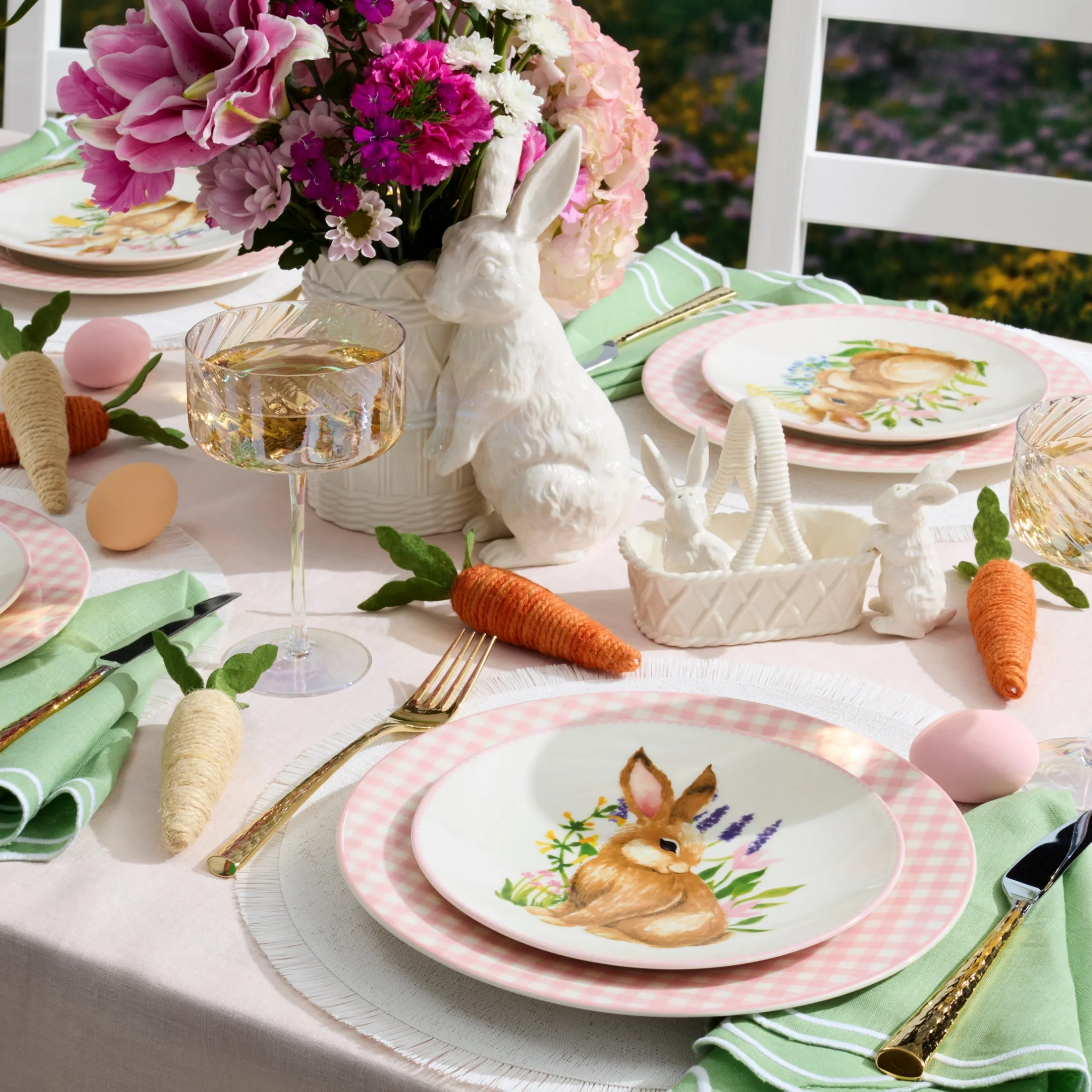 Gingham Pink Dinner Plates, Set of 4