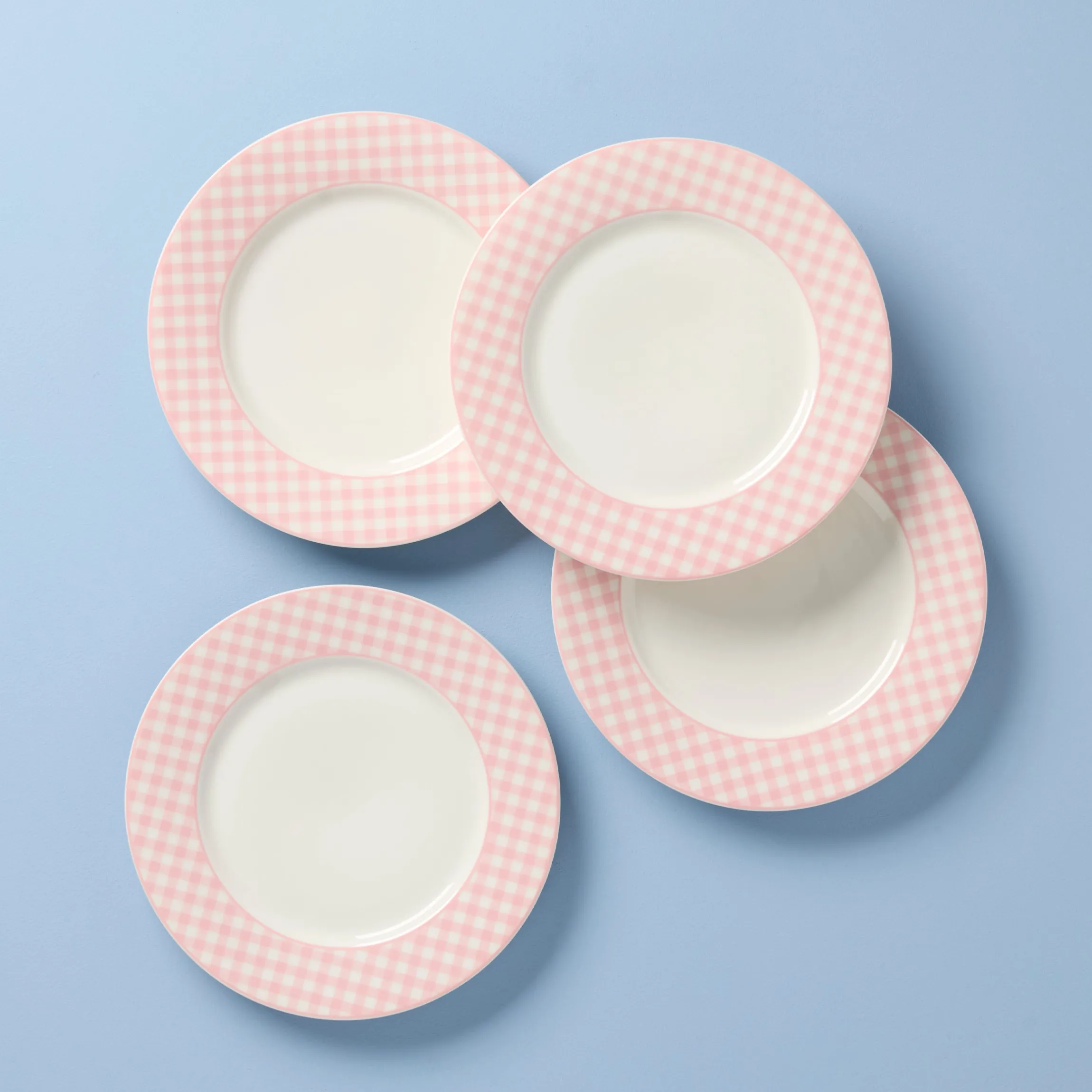 Gingham Pink Dinner Plates, Set of 4