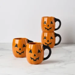 Halloween Figural Pumpkin Mugs, Set of 4