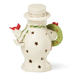 Happy Holly Days Snowman Holding Wreath Figurine