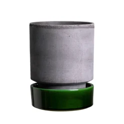 Hoff Raw Grey & Glazed Emerald Green 8cm Pots, Set of 2