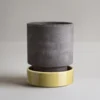 Hoff Raw Grey & Glazed Pale Yellow 14cm Pot with Saucer