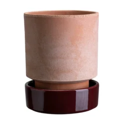 Hoff Raw Rosa & Glazed Deep Burgundy 14cm Pot with Saucer