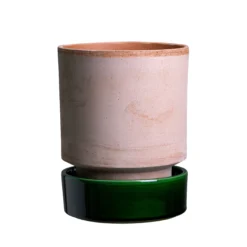 Hoff Raw Rosa & Glazed Emerald Green 14cm Pot with Saucer