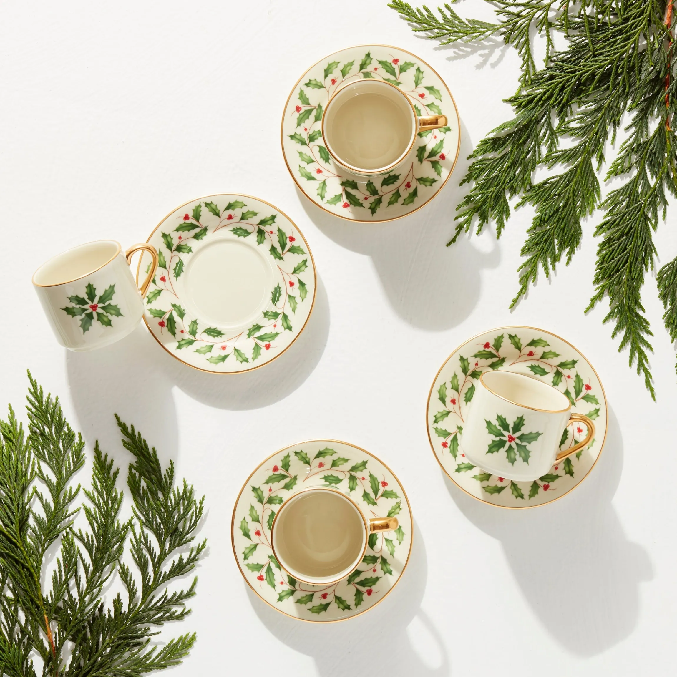 Holiday Espresso Cup & Saucer, Set of 4