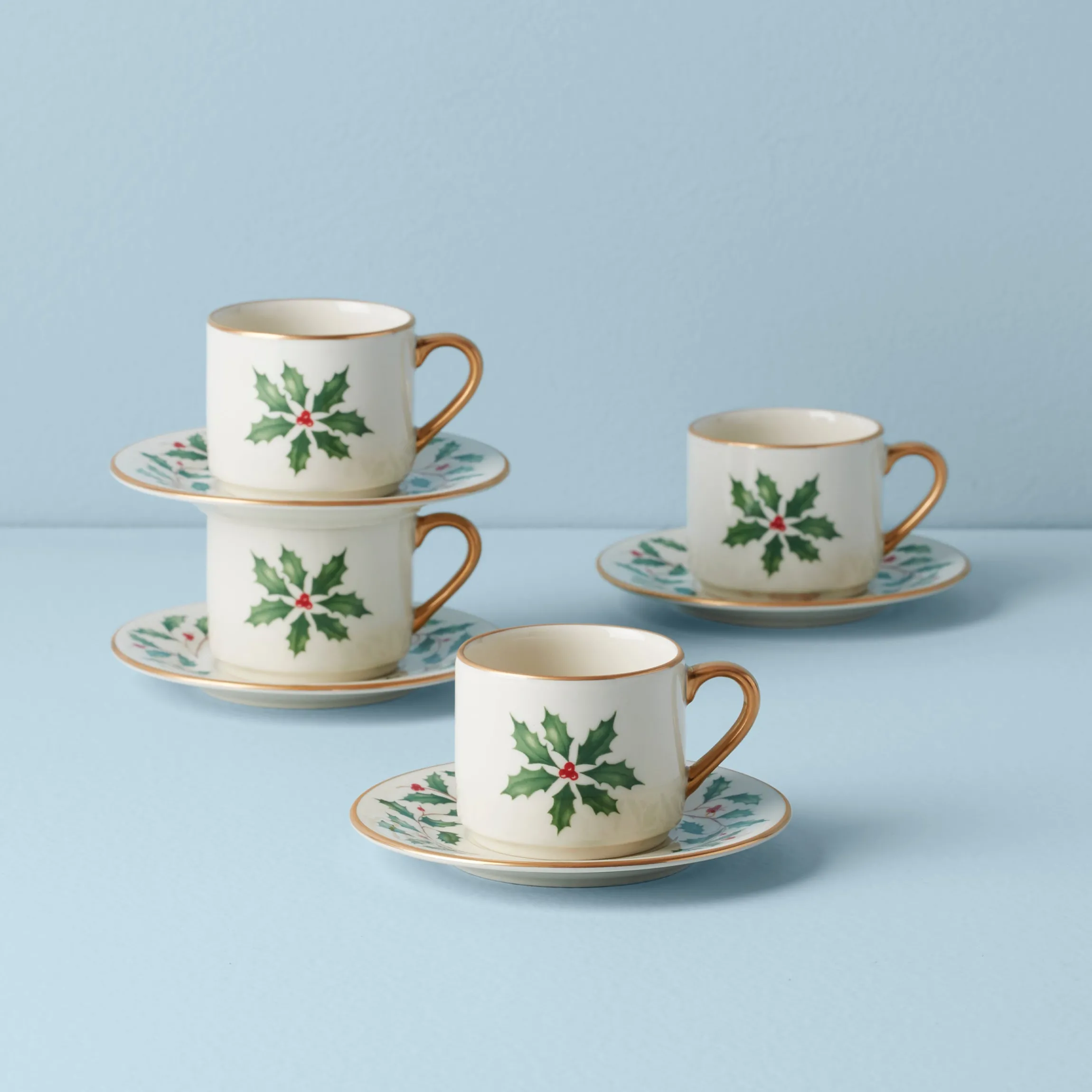 Holiday Espresso Cup & Saucer, Set of 4