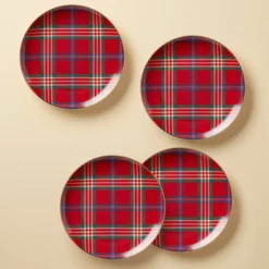 Holiday Red Tartan Accent Plates, Set of 4