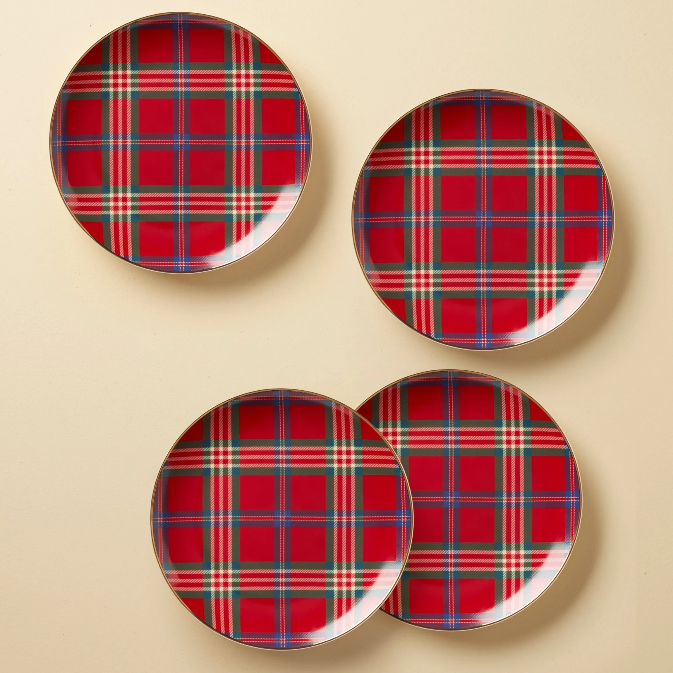 Holiday Red Tartan Accent Plates, Set of 4