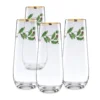 Holiday Stemless Flute Glasses, Set of 4