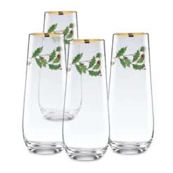 Holiday Stemless Flute Glasses, Set of 4