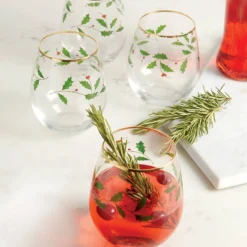 Holiday Stemless Wine Glasses, Set of 4