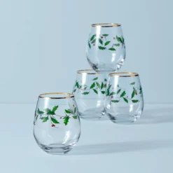 Holiday Stemless Wine Glasses, Set of 4
