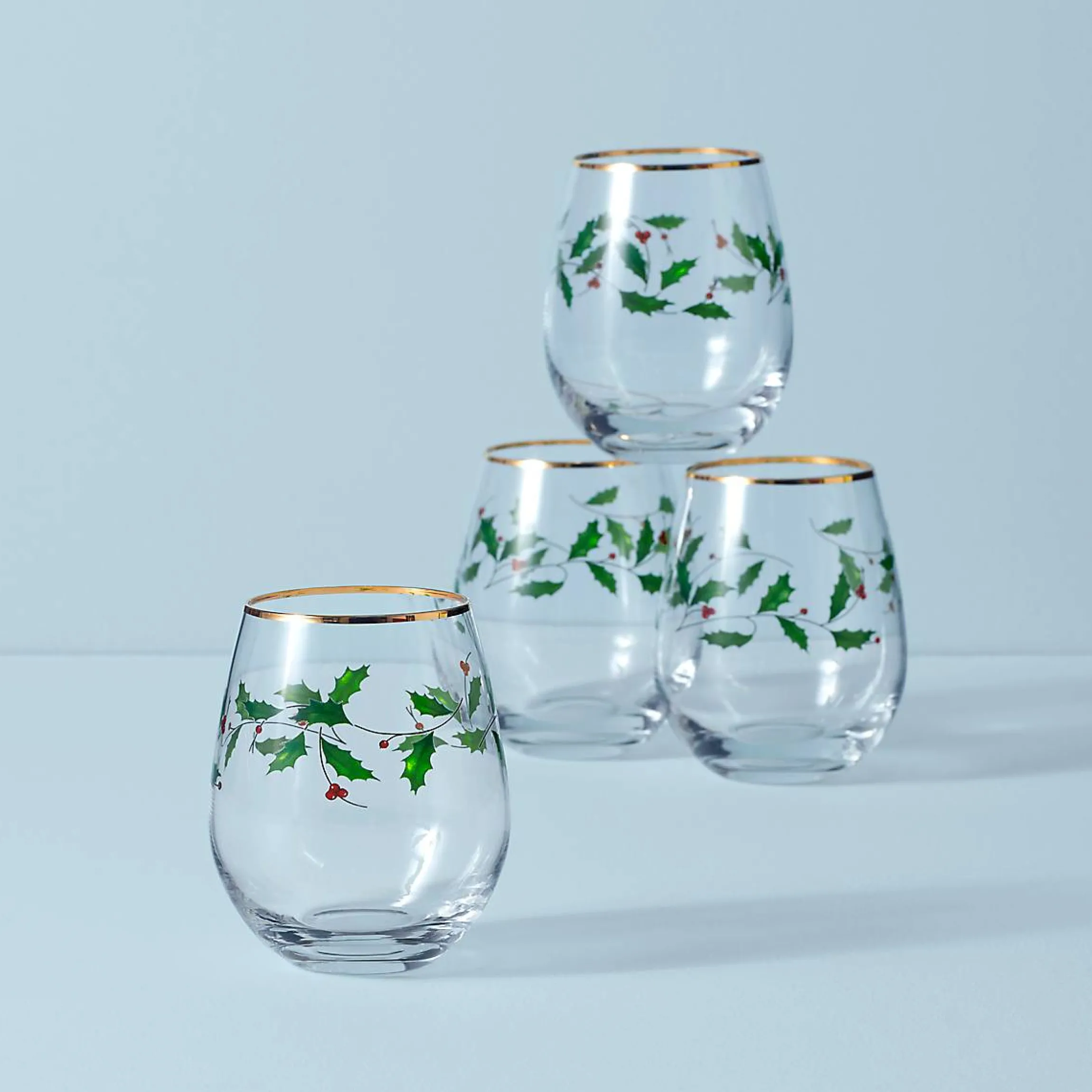 Holiday Stemless Wine Glasses, Set of 4