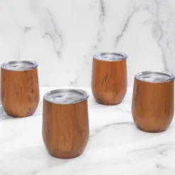Insulated Woodgrain Wine Tumblers, Set of 4