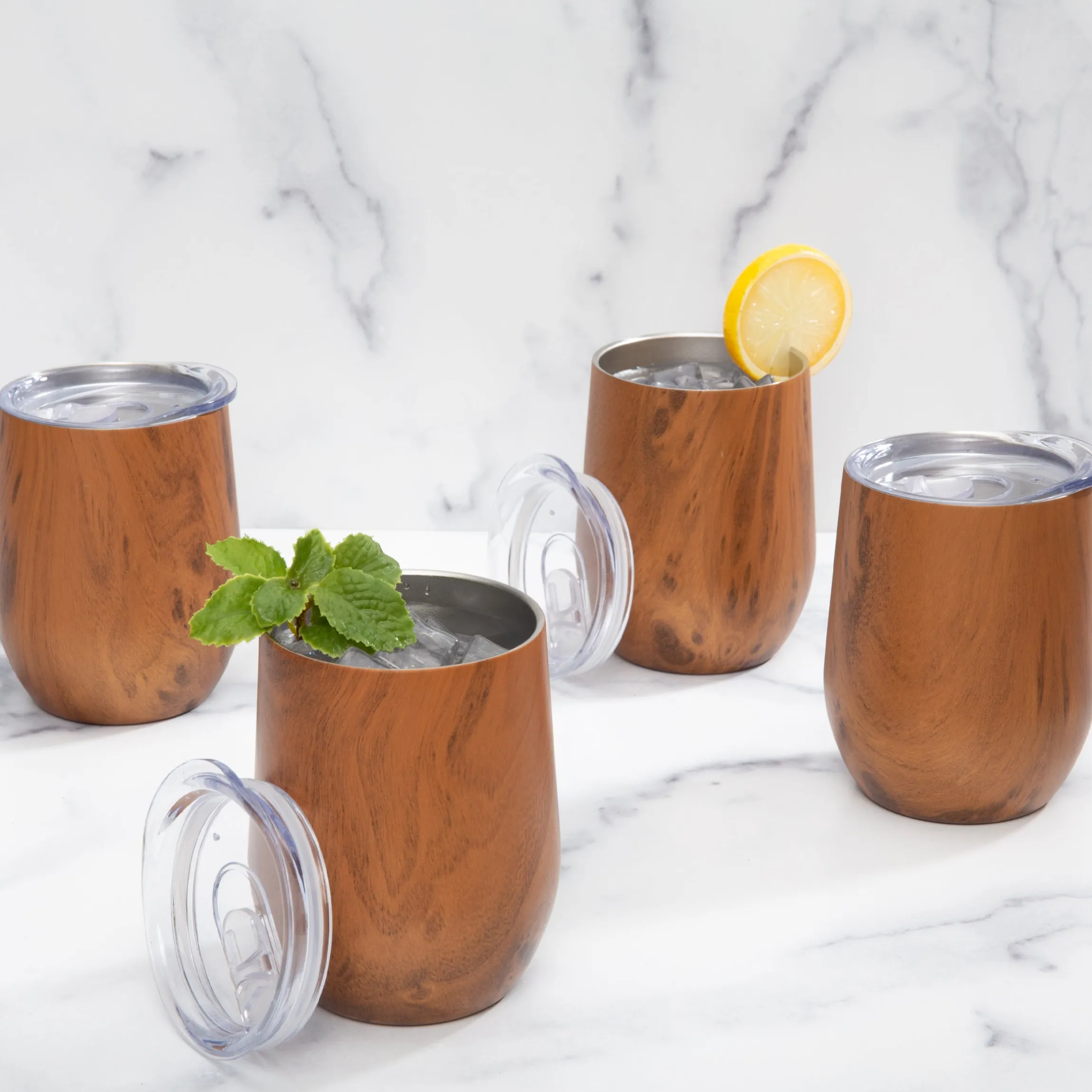 Insulated Woodgrain Wine Tumblers, Set of 4