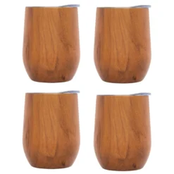 Insulated Woodgrain Wine Tumblers, Set of 4