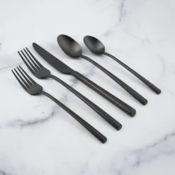 Isobel Black Satin 20-Piece Flatware Set