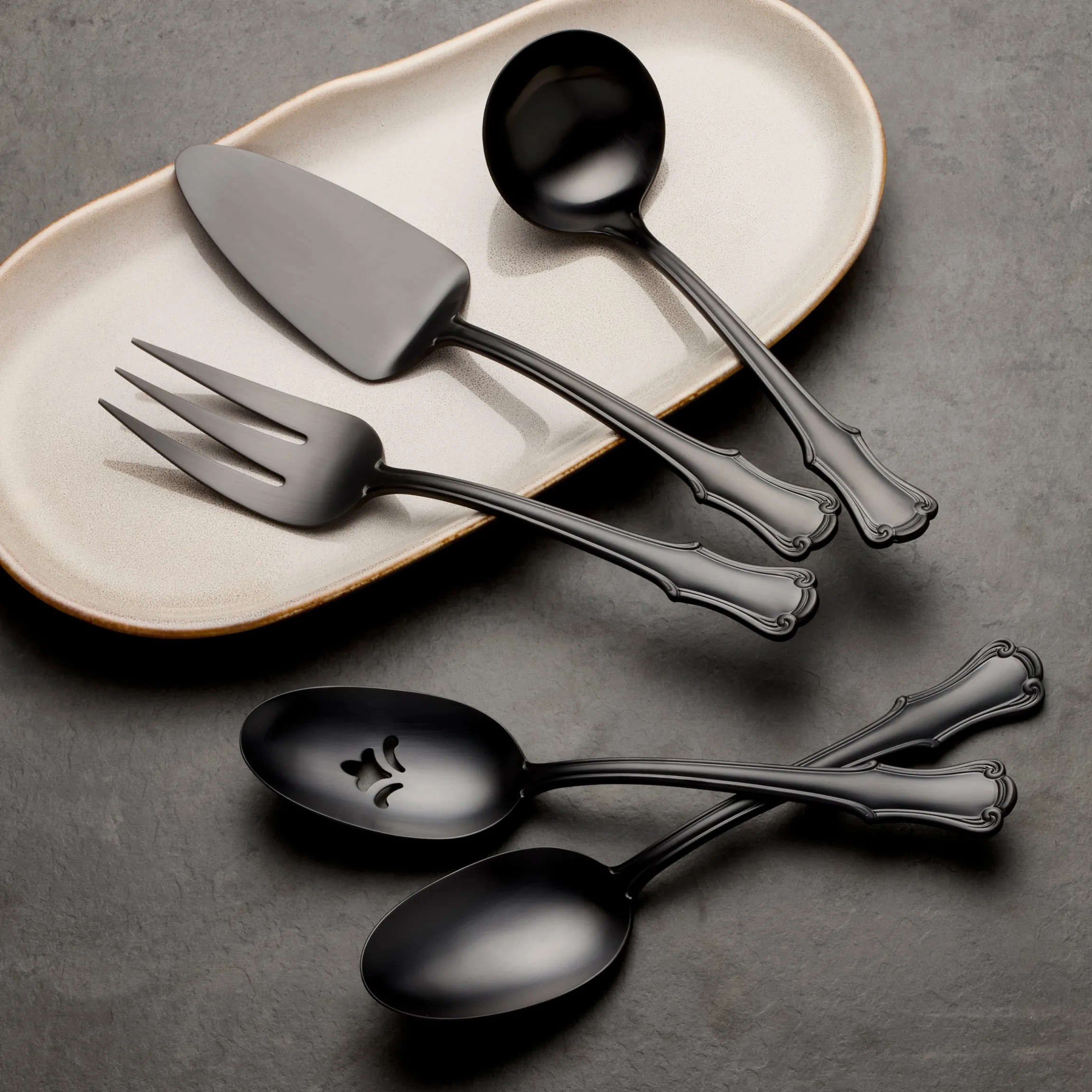 James Street Black Satin 5-Piece Hostess Set