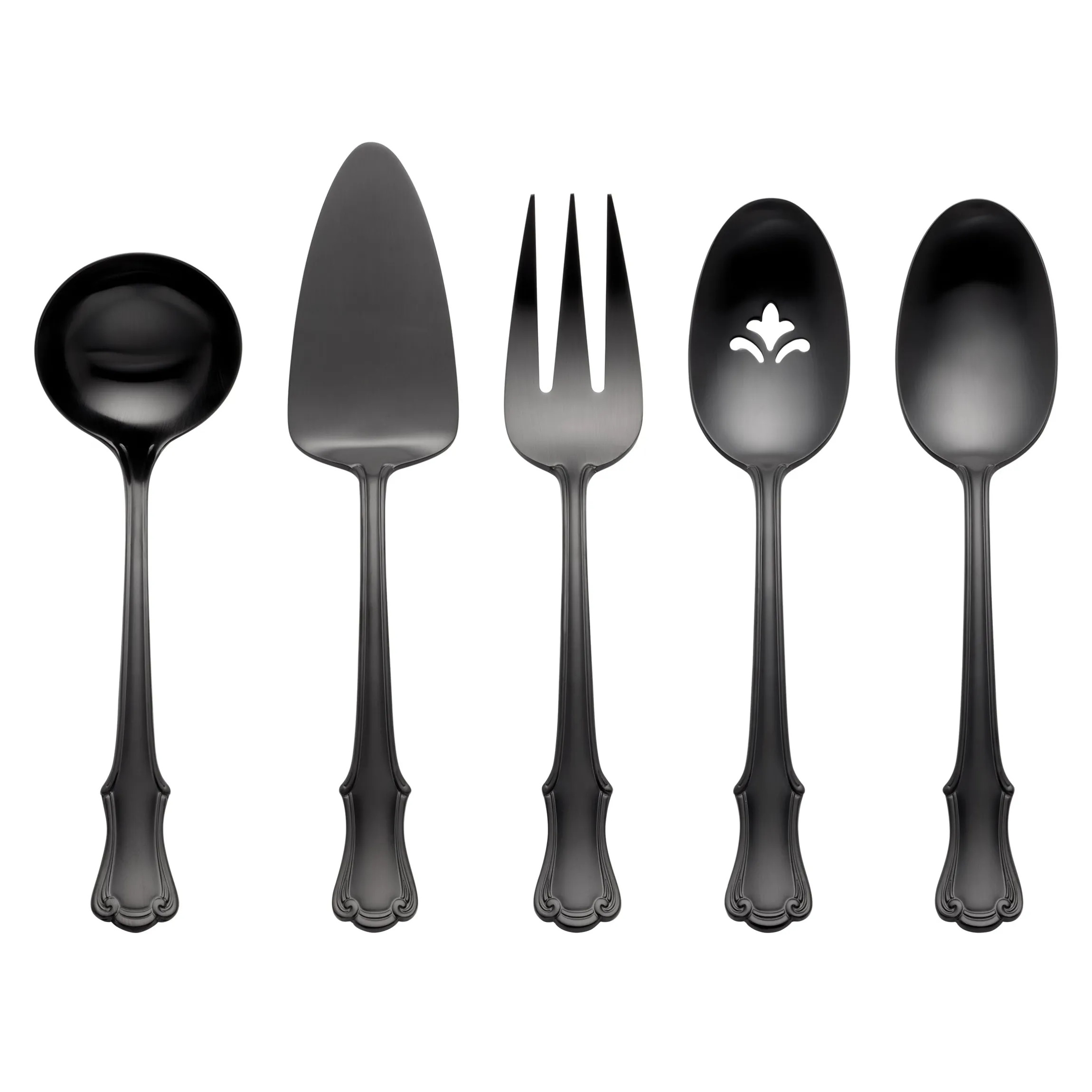 James Street Black Satin 5-Piece Hostess Set