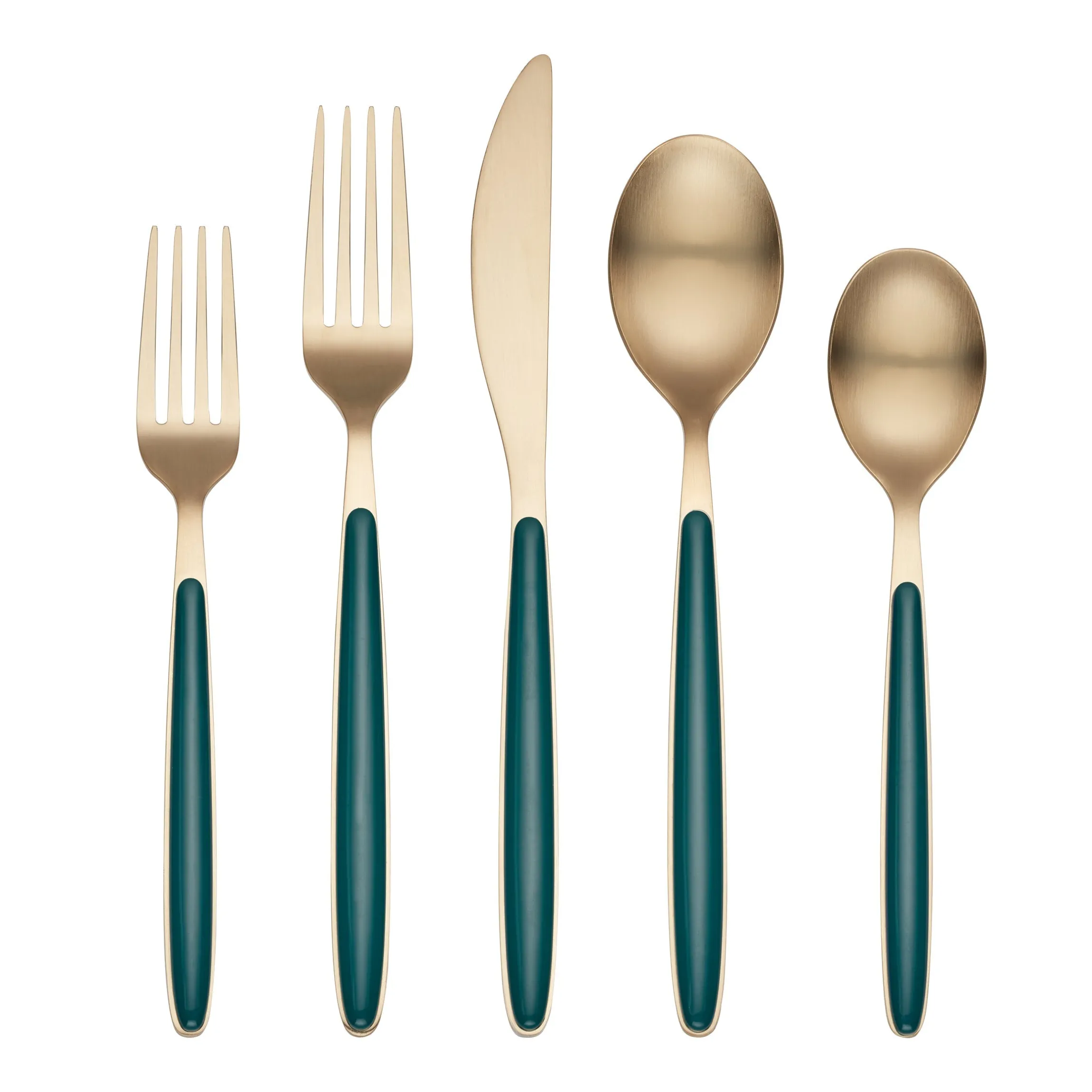 Kiernan Champagne Satin Green Handle 20-Piece Flatware Set
