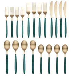 Kiernan Champagne Satin Green Handle 20-Piece Flatware Set