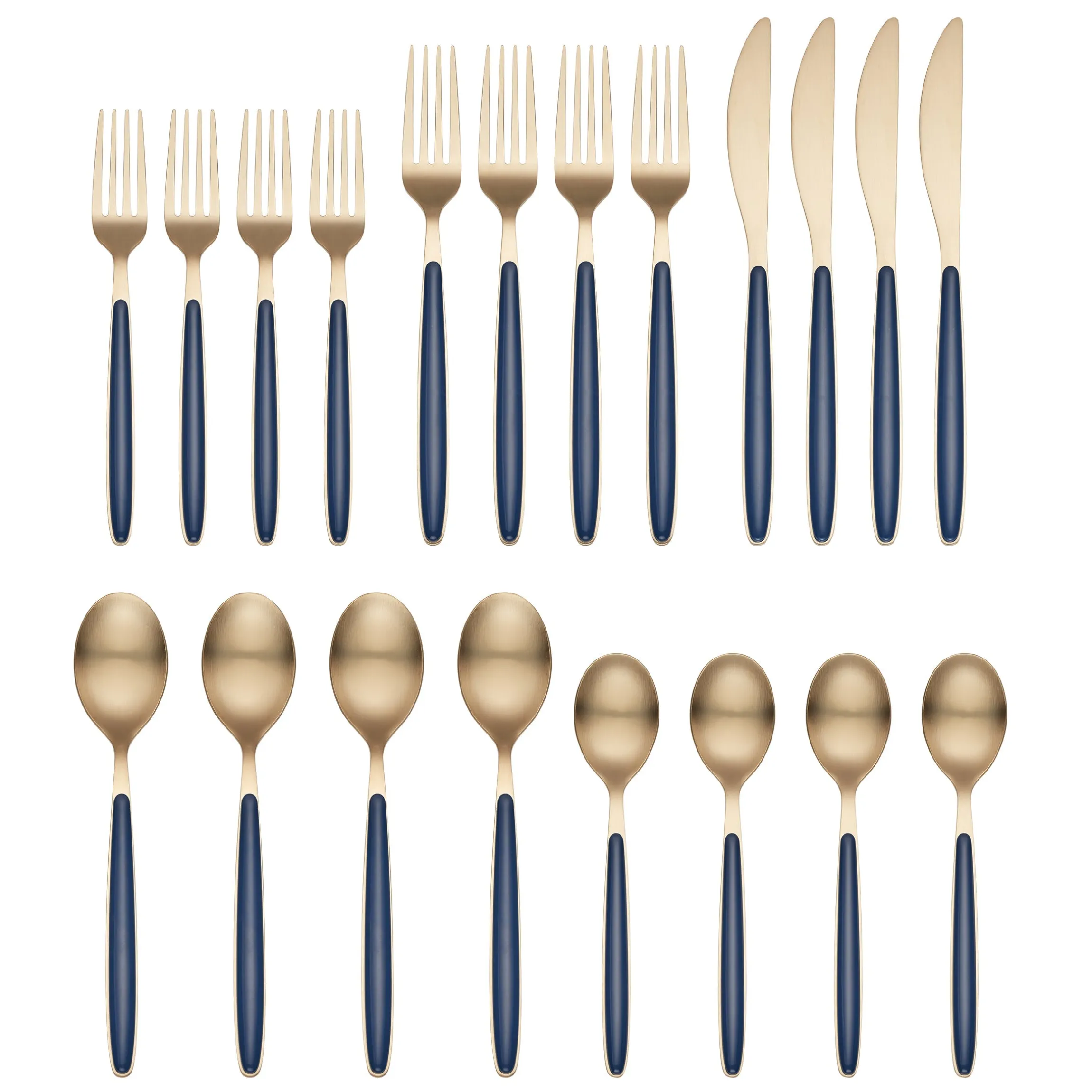 Kiernan Champagne Satin Navy Handle 20-Piece Flatware Set