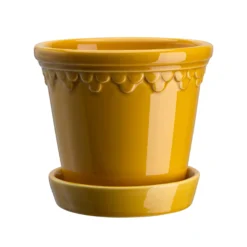 Kobenhavner Glazed Amber Yellow 16cm Pot with Saucer