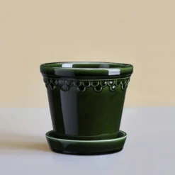Kobenhavner Glazed Emerald Green 16cm Pot with Saucer