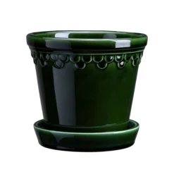 Kobenhavner Glazed Emerald Green 16cm Pot with Saucer