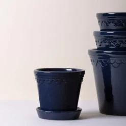 Kobenhavner Glazed Sapphire Blue 16cm Pot with Saucer