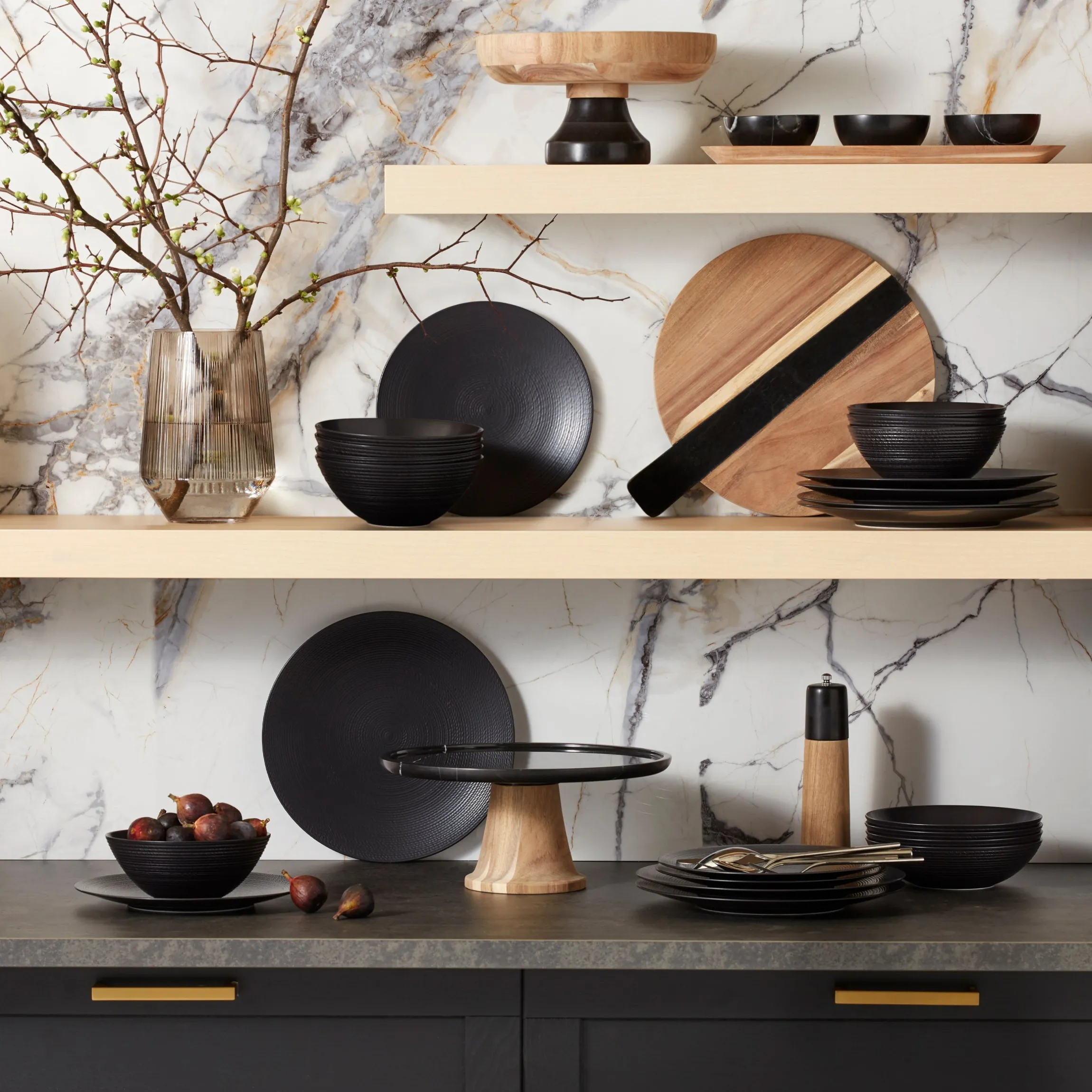 LX Collective Black 12-Piece Dinnerware Set