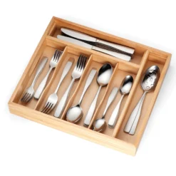 Madison Satin 62-Piece Flatware Set with Wood Tray