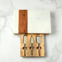Marble & Wood Serving Board with Cheese Server Set