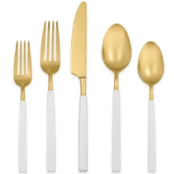Marion Gold with White Enamel Handle 5-Piece Place Setting