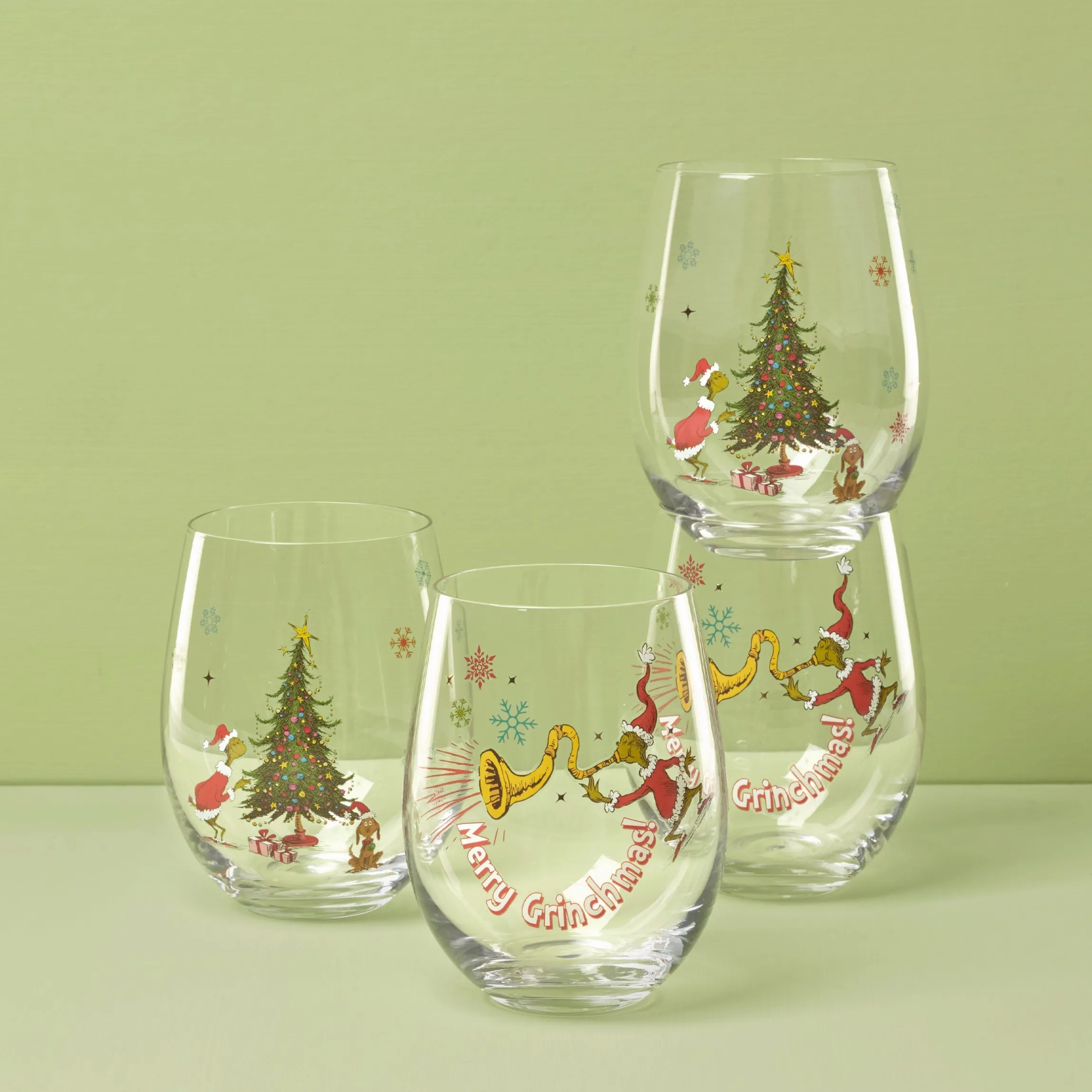 Merry Grinchmas Glass Tumblers, Set of 4