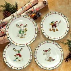Merry Marcel Moose 4-Piece Dessert Plate Set
