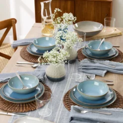 Organic Shades Blue 12-Piece Dinnerware Set