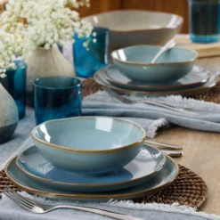 Organic Shades Blue 12-Piece Dinnerware Set