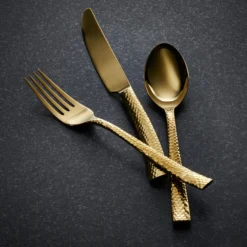 Paris Hammered Gold Titanium 20-Piece Flatware Set
