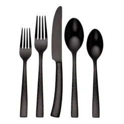 Paris Hammered Gunmetal Titanium 20-Piece Flatware Set