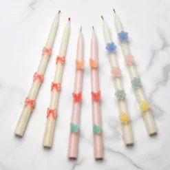 Pastel Flowers Taper Candles, Set of 2
