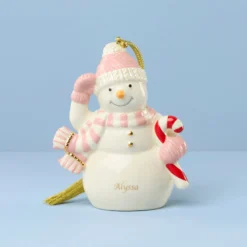 Personalized Winter Snowman Pink Ornament