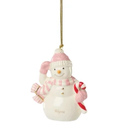 Personalized Winter Snowman Pink Ornament